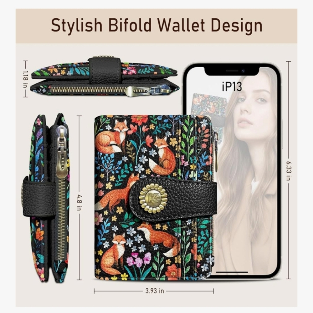 Colorful Fox Pattern RFID-Blocking Wallet - Picture 5 of 6